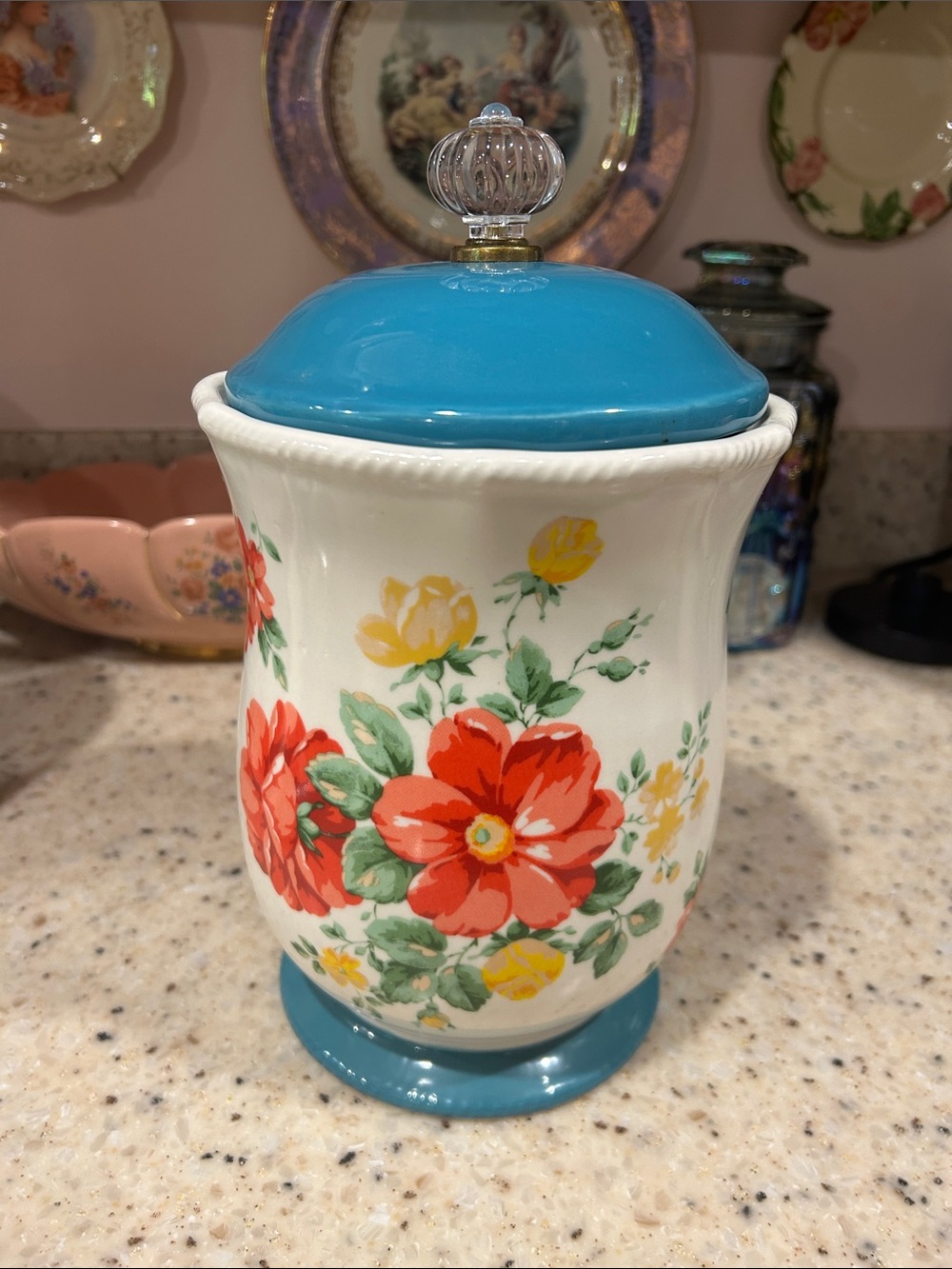 The Pioneer Woman Turquoise-Top Floral Ceramic Canister